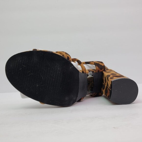 Shoe Land Kyler Womens Size 6.5 Brown Leopard Open Toe Ankle Tie Party 4" Heels - Picture 8 of 14